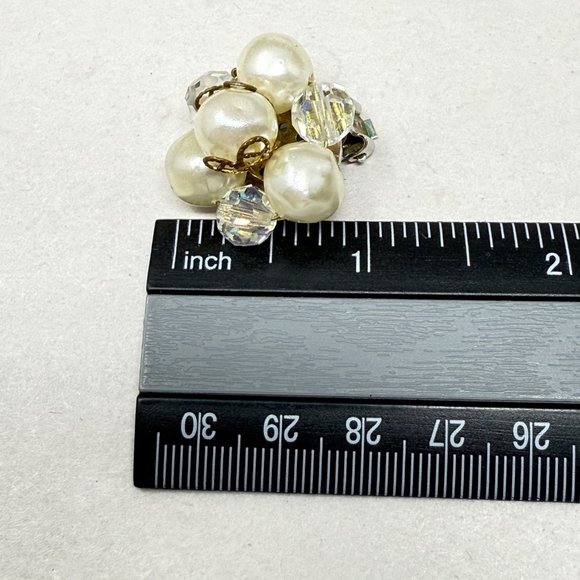 Vintage Bead Cluster Earrings Faux Pearls‎ Crystals Clip-On Retro Classic - Picture 6 of 7